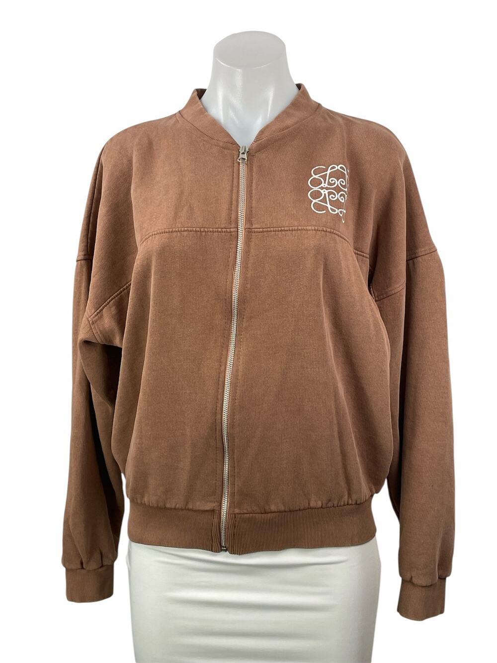 EGO Women's Brown Long Sleeves Graphic Print Zip Up Bomber Track Coat Jacket 4